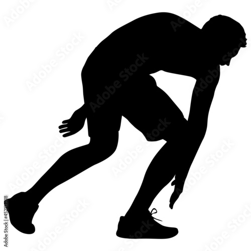 Silhouette people in different poses bent over on a white background