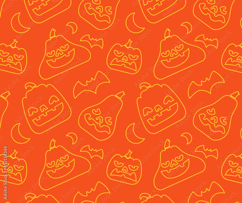 Pattern of Various Pumpkin Line art with face and halloween element. Pattern of Various Pumpkin Line art with face and halloween element.