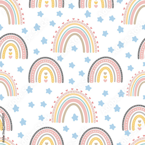 Cute rainbow seamless patterns. Creative childish print for fabric, wrapping, textile, wallpaper, apparel.
