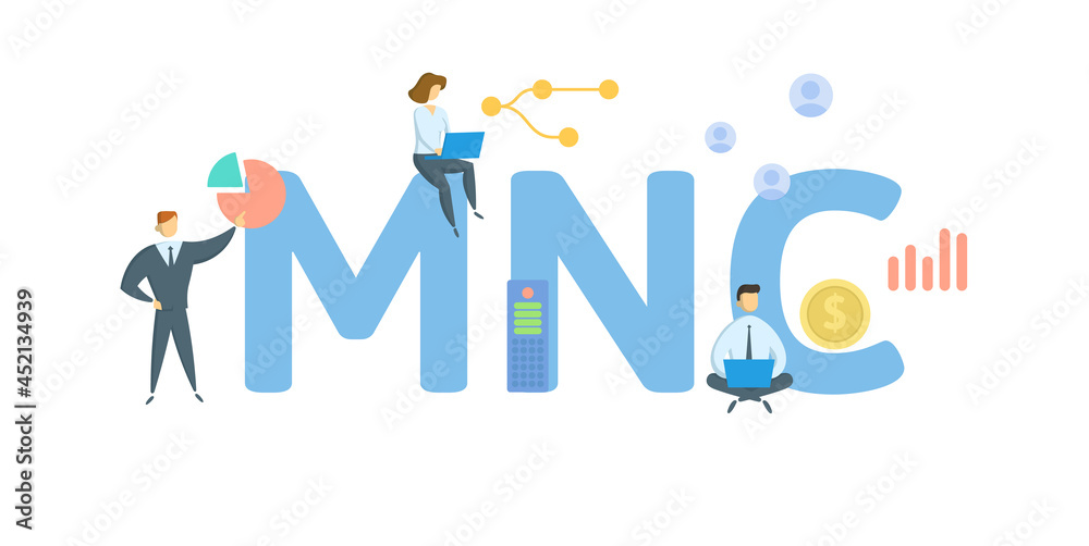 MNC, Multi-national Corporation. Concept with keyword, people and icons. Flat vector illustration. Isolated on white. MNC, Multi-national Corporation. Concept with keyword, people and icons. Flat vector illustration. Isolated on white.