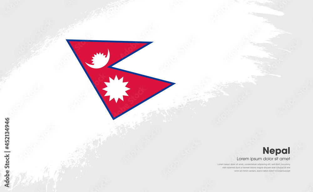 Obraz premium Abstract brush flag of Nepal country with curve style grunge brush painted flag on white background