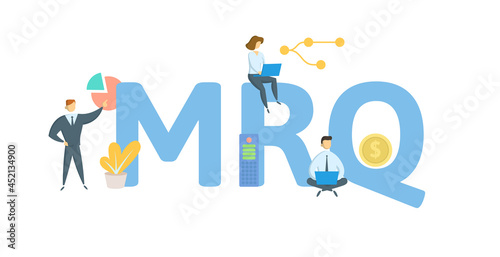 MRQ, Most Recent Quarter. Concept with keyword, people and icons. Flat vector illustration. Isolated on white.