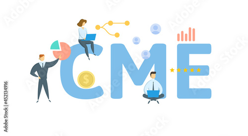 CME, Chicago Mercantile Exchange. Concept with keyword, people and icons. Flat vector illustration. Isolated on white.