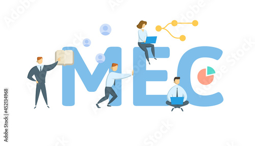 MEC, Modified Endowment Contract. Concept with keyword, people and icons. Flat vector illustration. Isolated on white.