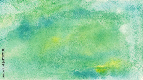 Green blue yellow watercolor. Abstract colorful art background with copy space for design. Web banner.