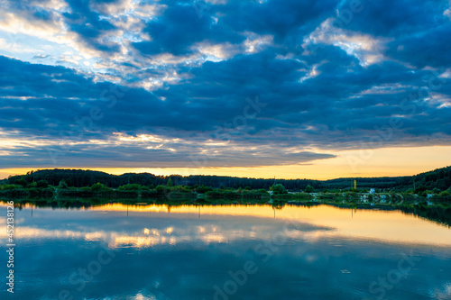 Beautiful calm lake with sunset
