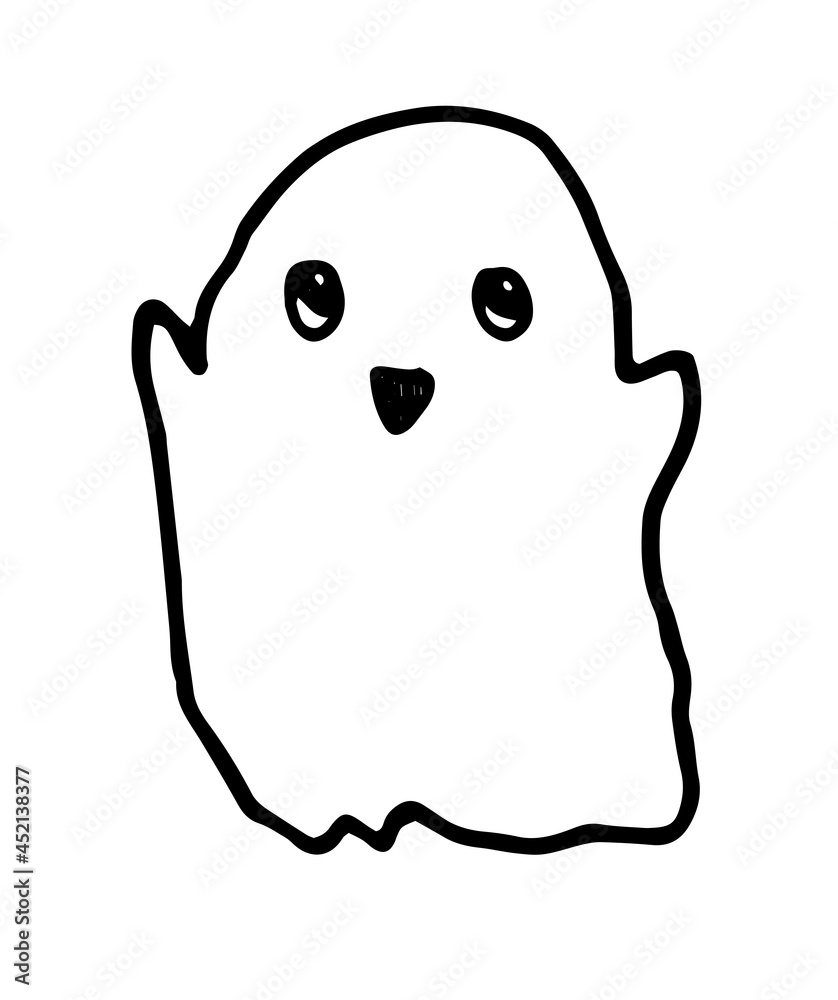 Vector cute ghost. a hand-drawn cartoon flying ghost with a funny face in the style of doodles, isolated by a black outline on a white background for a Halloween holiday design template Vector cute ghost. a hand-drawn cartoon flying ghost with a funny face in the style of doodles, isolated by a black outline on a white background for a Halloween holiday design template