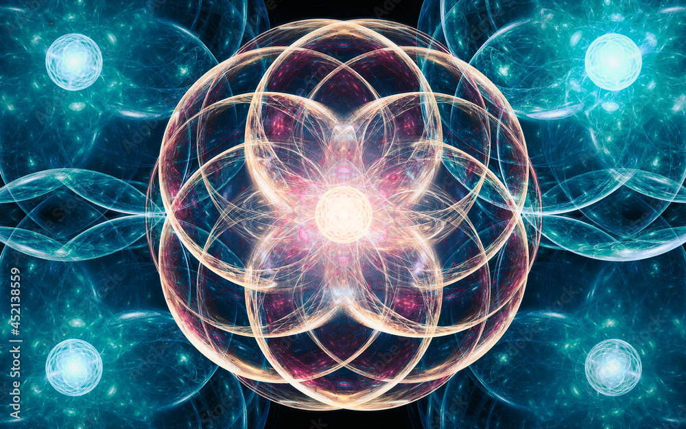 fantastic abstract symmetrical flower with petals consisting of a variety of geometric shapes of different colors on a black background fantastic abstract symmetrical flower with petals consisting of a variety of geometric shapes of different colors on a black background