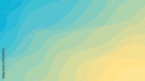 Abstract background with waves pattern. Blue and yellow gradient colours, dynamic effect. Modern design for travel, tourist, sea and beach vacation banner, water and sand illustration.
