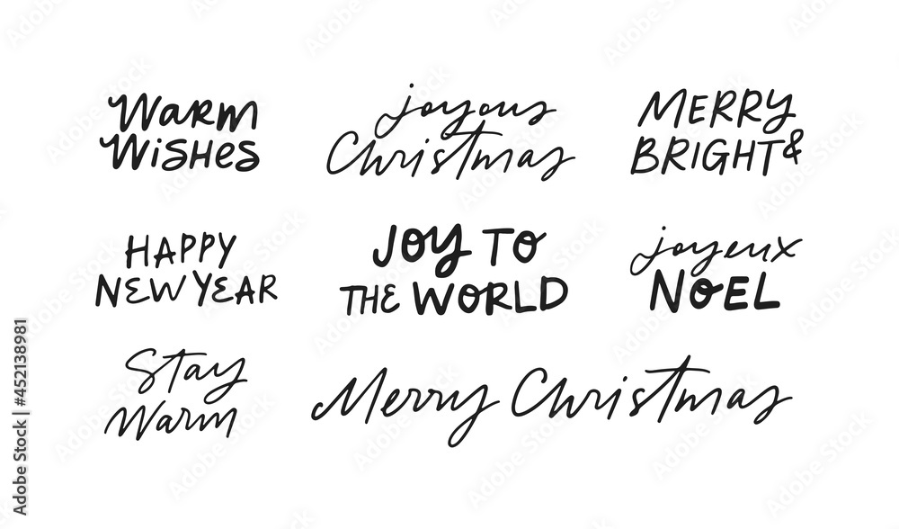 Merry Christmas vector calligraphy quotes, decorative winter holiday lettering set