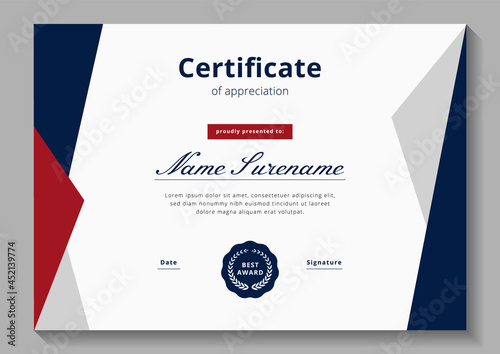 red and blue minimalist certificate design template