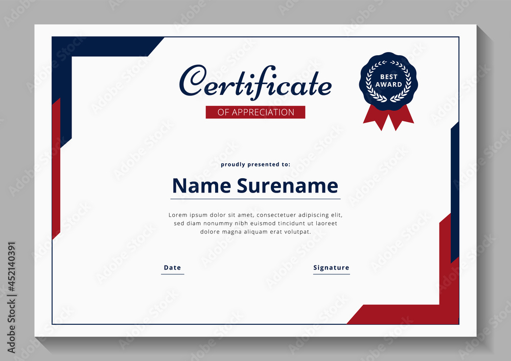 red and blue minimalist certificate design template