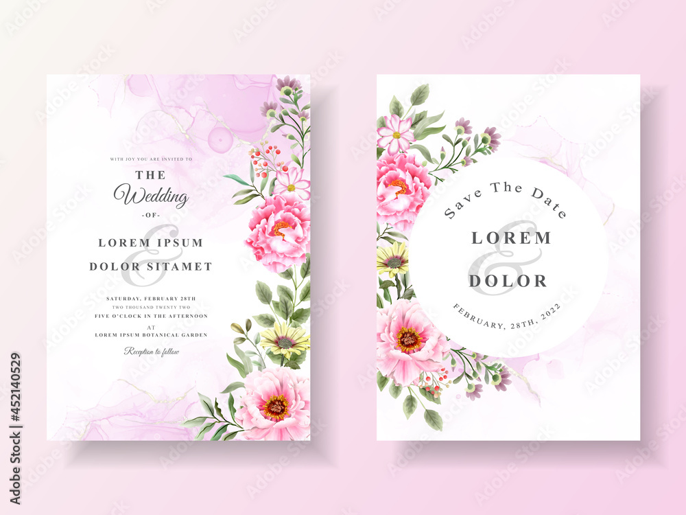 Romantic wedding invitation cards floral watercolor