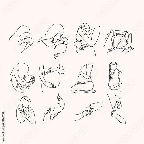 Pregnant Woman Continuous Line Drawing. Single Line Drawing of Pregnant Woman. Happy Mother Minimalist Contour Illustration