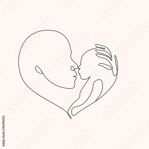 One line drawing illustration of a baby. VectorAbstract minimalist line drawing of small cute baby sleeping