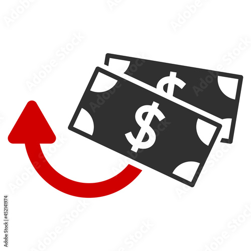 Dollar banknotes refund icon with flat style. Isolated vector dollar banknotes refund icon image on a white background.