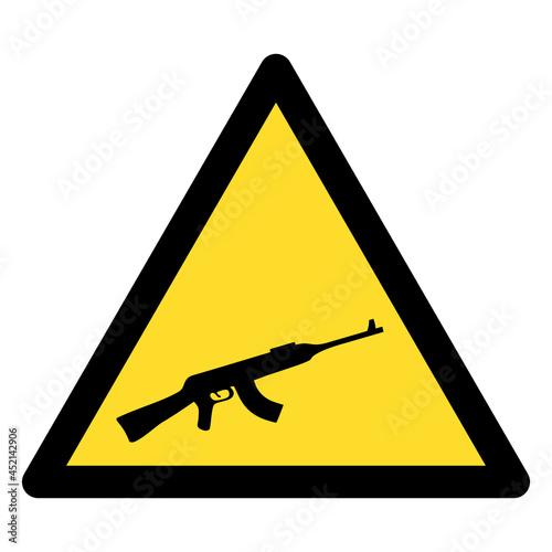 Kalashnikov gun warning icon with flat style. Isolated vector kalashnikov gun warning icon image on a white background.