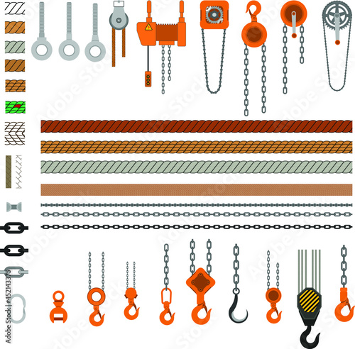 Chain links, ropes and equipment used for lifting heavy objects for use in converters.for design