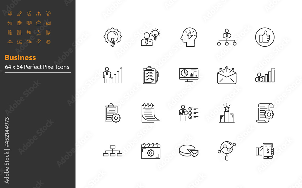 set of business thin line icons, startup, team, organization, management