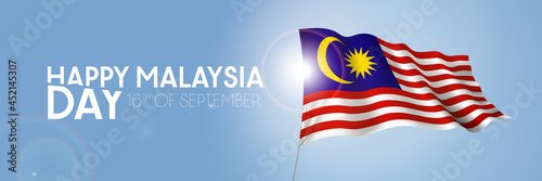 Malaysia happy day greeting card, banner with template text vector illustration