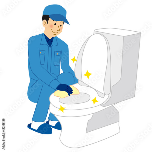 トイレを掃除する清掃業の男性