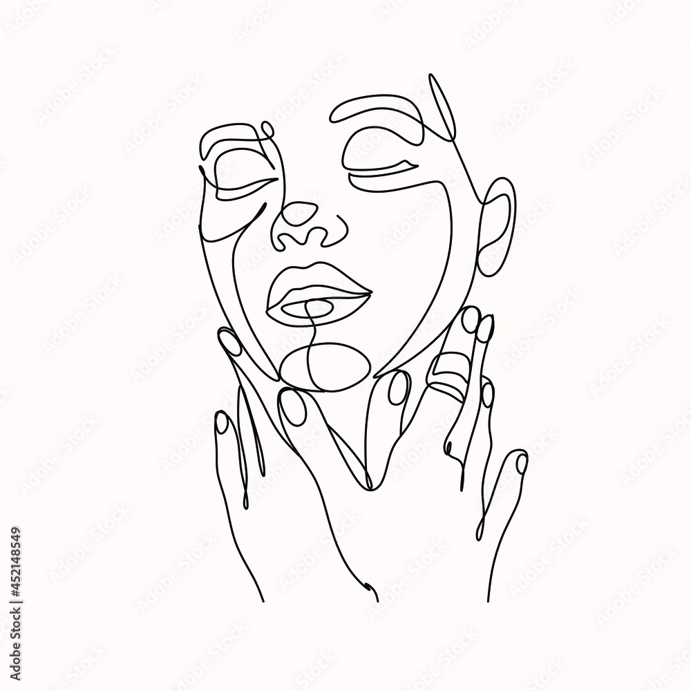 Woman face in single line art style. Continuous one line portrait. Continuous line art Woman face. Elegant minimalistic portrait for prints, tattoos, posters, textiles, postcards. Vector illustration Woman face in single line art style. Continuous one line portrait. Continuous line art Woman face. Elegant minimalistic portrait for prints, tattoos, posters, textiles, postcards. Vector illustration