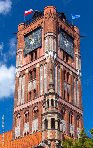 Torun. The central tower of the city hall on a sunny day.
