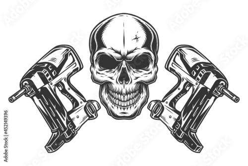 Vintage concept of skull and electric nailers