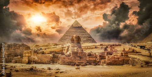 Sphinx and storm clouds photo
