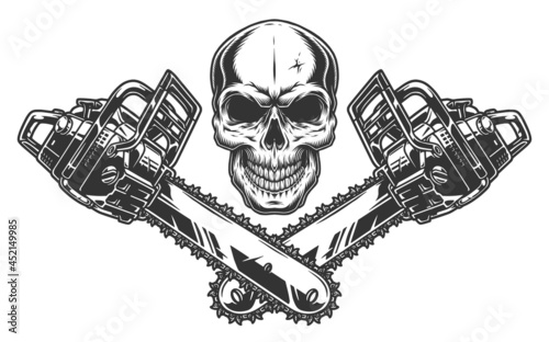 Skull and two crossed chainsaws