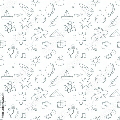 Seamless pattern of drawings with pencil or chalk on paper.Vector illustration. 