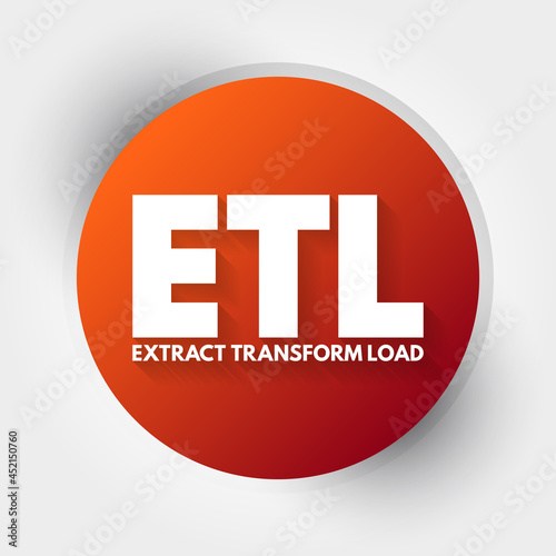 ETL - Extract Transform Load acronym, technology concept background