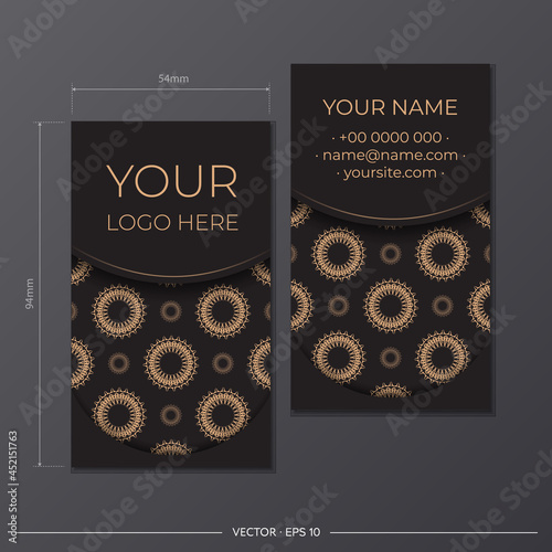 Vector Business card preparation with luxury ornament. Black business card design with vintage patterns.