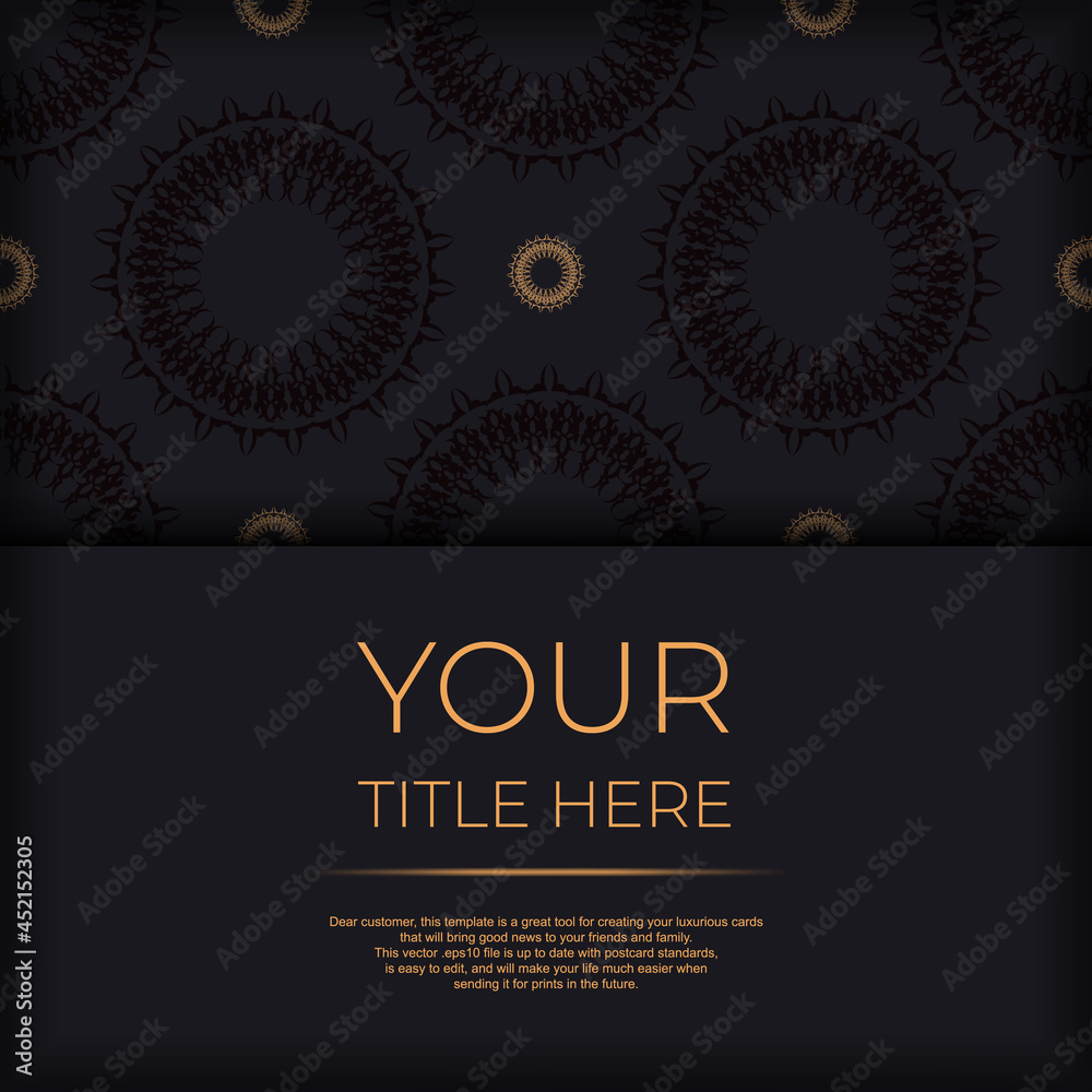 Vector preparation of invitation card with dewy patterns. Stylish template for print design postcard in black color with vintage Vector preparation of invitation card with dewy patterns. Stylish template for print design postcard in black color with vintage