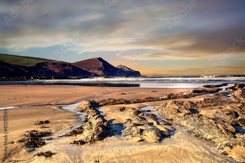 Sunset on the South West Coastal Path at Crackington Haven near Boscastle photo