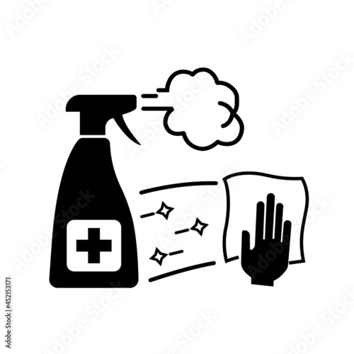 Disinfect Work Surface and Equipment On A Regular Basis Black Icon ,Vector Illustration, Isolate On White Background Label. EPS10