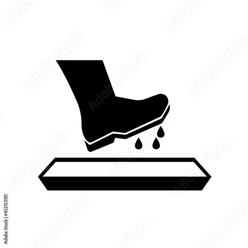 Disinfect Boots Or Shoes Before Entering These Premises Black Icon ,Vector Illustration, Isolate On White Background Label. EPS10