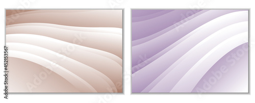 Abstract gradient waves background and folds. A set of 2 templates. 3D illustration in gentle pastel colors. Vector