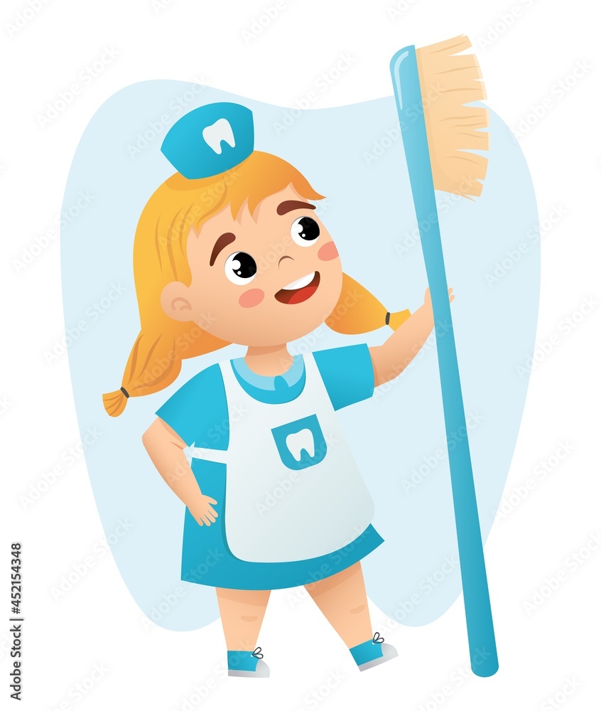 Cute Kids doctor teeth with a toothbrush Vector Cute Kids doctor teeth with a toothbrush Vector