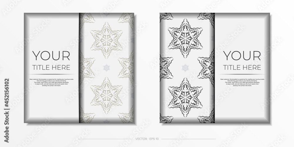 Vector preparation of invitation card with dewy patterns.Stylish template for print design postcard in white color with monograms