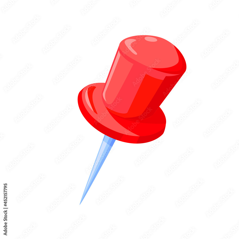 Red push pin isolated on white background. Vector illustration of stationery and office equipment. Red push pin isolated on white background. Vector illustration of stationery and office equipment.