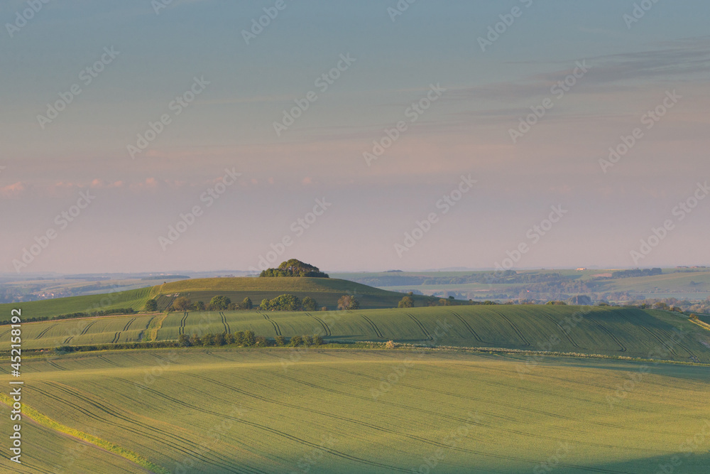 Pewsey Wiltshire Sunrise from the White horse on the hill looking across salisbury plain.