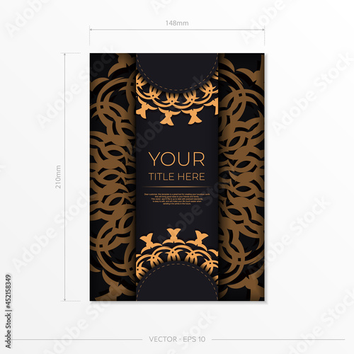 Stylish vector Template for print design postcards in black color with Greek patterns. Preparing an invitation with a dewy ornament.