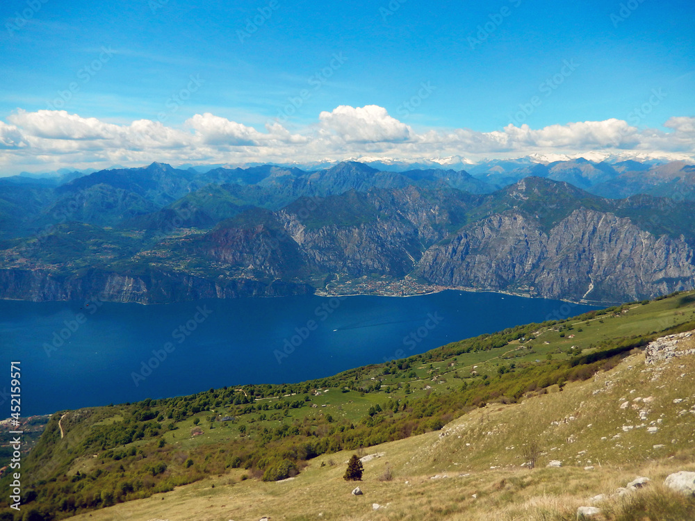 Scenic landscape view from Monte Baldo overlooking Lake Garda in Italy