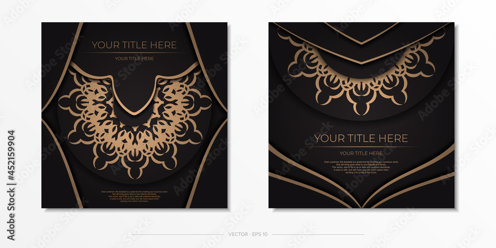 Stylish postcard design in black with Greek ornaments. Stylish invitation with vintage patterns.