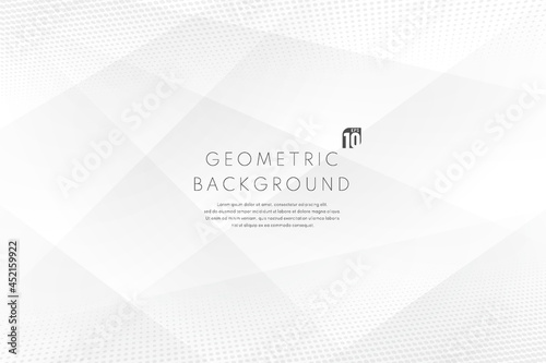 Abstract luxury geometric white and grey overlap layers background with copy space. Elegant white triangle shapes banner design with halftone dots decorate. Vector illustration