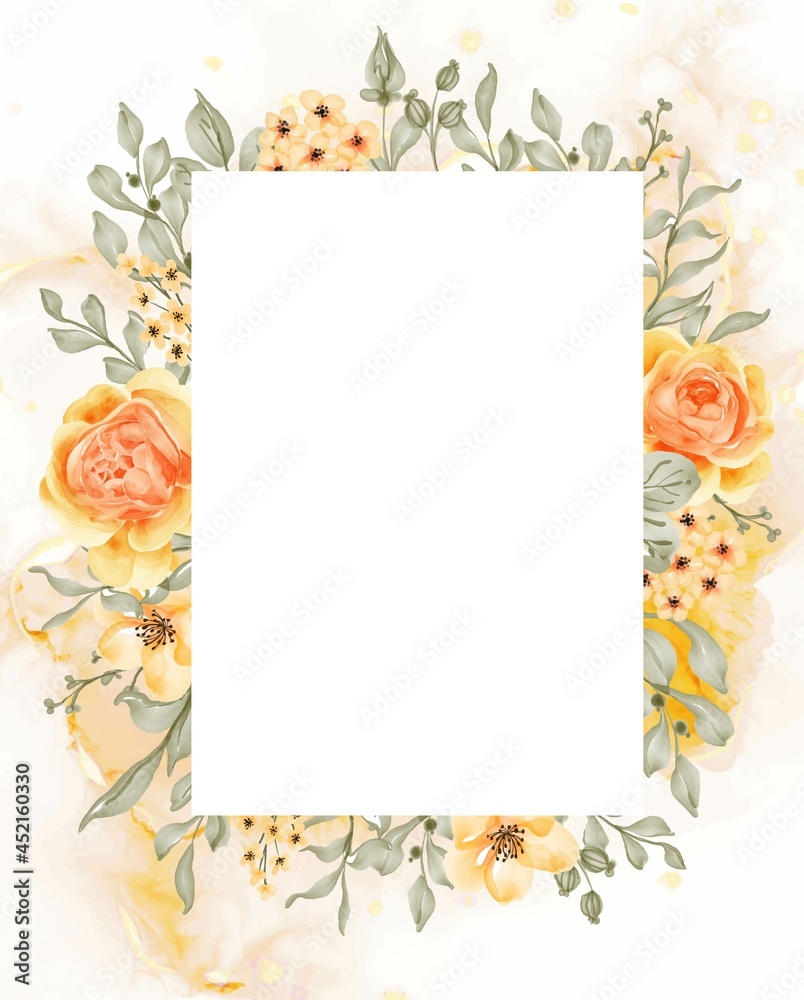 talitha rose yellow orange flower frame background with white space rectangle