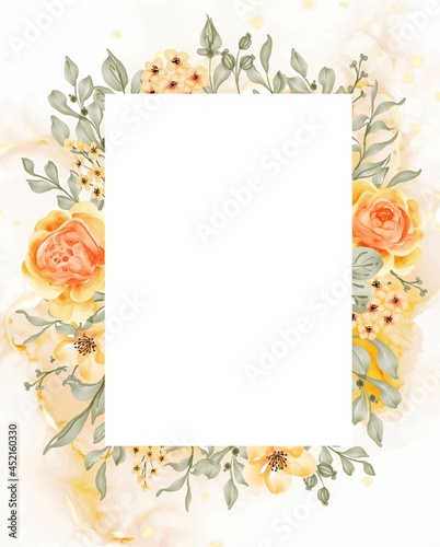 talitha rose yellow orange flower frame background with white space rectangle
