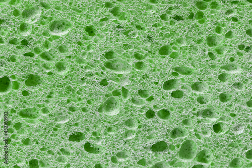 background of green foam sponge close-up macro