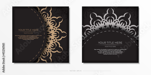 Vector invitation card with vintage patterns.Stylish ready to print postcard design in black color with greek